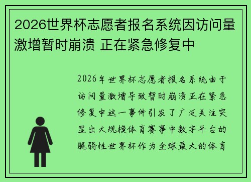 2026世界杯志愿者报名系统因访问量激增暂时崩溃 正在紧急修复中